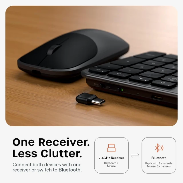Alt view image 7 of 7 - Satechi Slim CEX3 Wireless Keyboard & Mouse Combo, Bluetooth, Space Black | USB-C receiver connectivity, built for full-size productivity workspaces