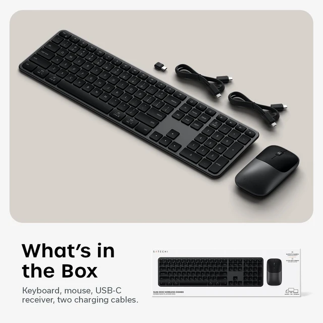 Alt view image 6 of 7 - Satechi Slim CEX3 Wireless Keyboard & Mouse Combo, Bluetooth, Space Black | USB-C receiver connectivity, built for full-size productivity workspaces