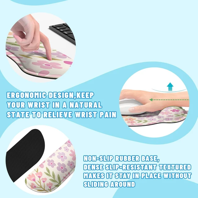 Alt view image 3 of 7 - Flowers Mouse Pad Set Pastel Pink Purple Spring Gaming Mousepad 4in1 Desk Mat for Desktop Anti-Slip XXL Big Computer Ergonomic Mousepad with Wrist Support for Keyboard and Mouse