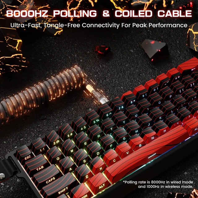 Alt view image 4 of 7 - MAMBASNAKE X60 HE Magnetic Switch Keyboard Adjustable Actuation,BT/2.4G/Wired Tri-Mode 60% Percent Mechanical Gaming Keyboard,8KHz Polling Rate Rapid Trigger,Web Driver for Win/Mac-Black & Red
