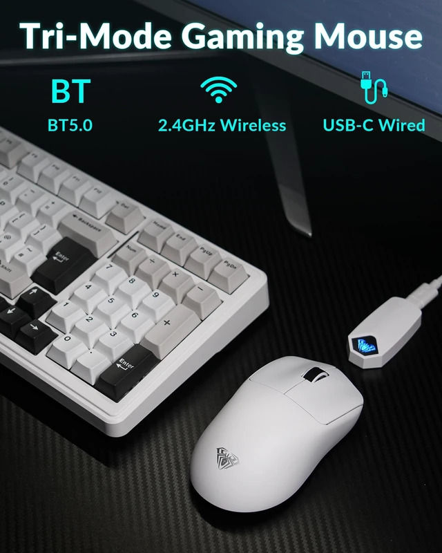 Alt view image 3 of 7 - AULA SC800 Wireless Gaming Mouse, White Gaming Mice & 26000 DPI, 37g | Ultra-Lightweight Mouse, PAW3395 Sensor, 8KHz Polling Rate, Programmable Buttons, BT5.0/2.4G/USB-C Rechargeable Mouse Gamer