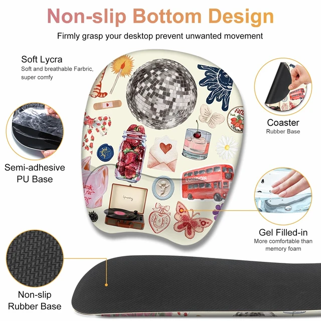 Alt view image 4 of 7 - Beige Mouse Pad with Wrist Support 4 in1 Set, XXL Big Game Mousepad + Keyboard Wrist Rest + Mouse Wrist Rest Pad +Coaster Gaming Mat for Home Office Work Computer I Cute Design Stickers