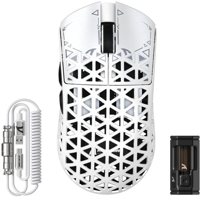 Main image of ATTACK SHARK R5 Ultra Wireless Gaming Mouse,39g Superlight Carbon Fiber Hollowed-Out,PAW3950MAX Optical Sensor Nordic 52840 MCU 8K Polling 42K DPI,BT/2.4G/USB-C Mice with Coiled Cable for PC/Mac-White