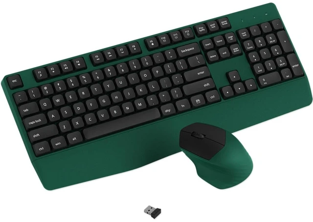 Main image of Ergonomic Wireless Keyboard and Mouse Combo with Wrist Rest (Black Green) | COVEVA Full Size Keyboard with 12 Dedicated Shortcuts, Smart Auto-Sleep, 2.4GHz Receiver, Natural Typing for PC Laptop