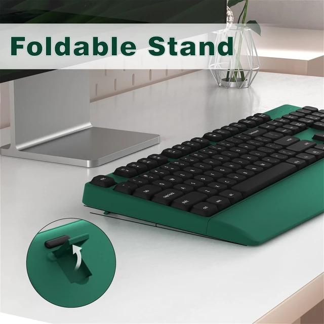 Alt view image 5 of 6 - Ergonomic Wireless Keyboard and Mouse Combo with Wrist Rest (Black Green) | COVEVA Full Size Keyboard with 12 Dedicated Shortcuts, Smart Auto-Sleep, 2.4GHz Receiver, Natural Typing for PC Laptop