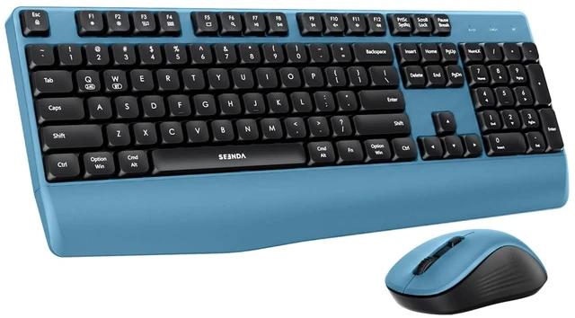 Main image of seenda COE200 Wireless Bluetooth Keyboard and Mouse Combo with Wrist Rest | USB/Bluetooth multi-device switching, quiet clicks, full-size ergonomic set for PC, laptop, Mac, and MacBook, Black Blue
