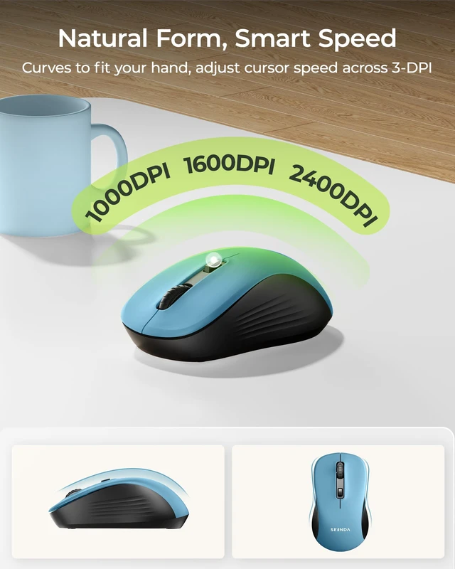 Alt view image 5 of 7 - seenda COE200 Wireless Bluetooth Keyboard and Mouse Combo with Wrist Rest | USB/Bluetooth multi-device switching, quiet clicks, full-size ergonomic set for PC, laptop, Mac, and MacBook, Black Blue