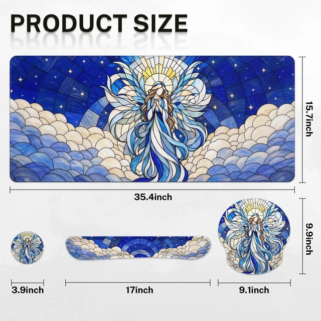 Alt view image 2 of 7 - Britimes Keyboard Mouse Pad Set, 4 in 1 Desk Mat Set, Blue Angel | Large Mousepad+Keyboard Wrist Rest+Mouse Wrist Rest+Coaster Ergonomic Design for Home Office Computer