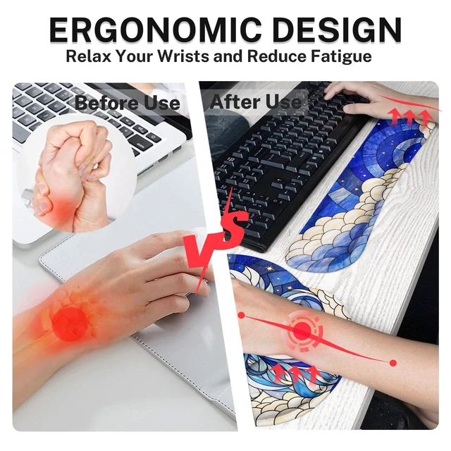 Alt view image 4 of 7 - Britimes Keyboard Mouse Pad Set, 4 in 1 Desk Mat Set, Blue Angel | Large Mousepad+Keyboard Wrist Rest+Mouse Wrist Rest+Coaster Ergonomic Design for Home Office Computer