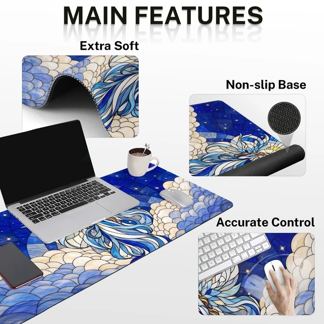 Alt view image 3 of 7 - Britimes Keyboard Mouse Pad Set, 4 in 1 Desk Mat Set, Blue Angel | Large Mousepad+Keyboard Wrist Rest+Mouse Wrist Rest+Coaster Ergonomic Design for Home Office Computer