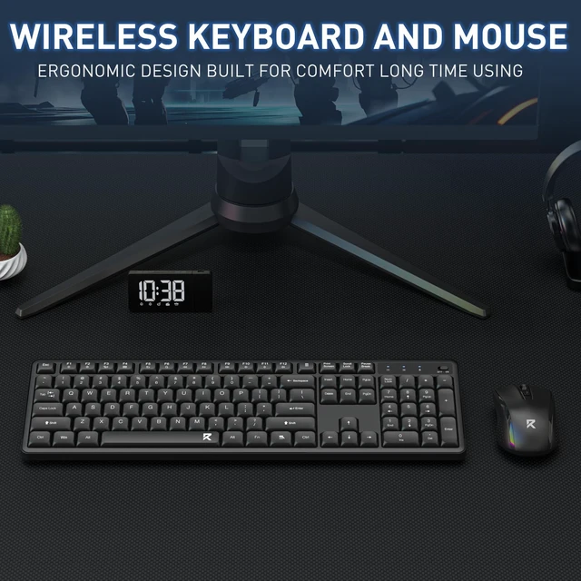 Alt view image 2 of 7 - Redragon BS7634 Wireless Keyboard and Mouse Combo, 104 Keys 2.4Ghz Wireless Low-Profile Membrane Keyboard w/Low Profile Design, Ergnomic Comfort Grip, 4000 DPI Max Mouse