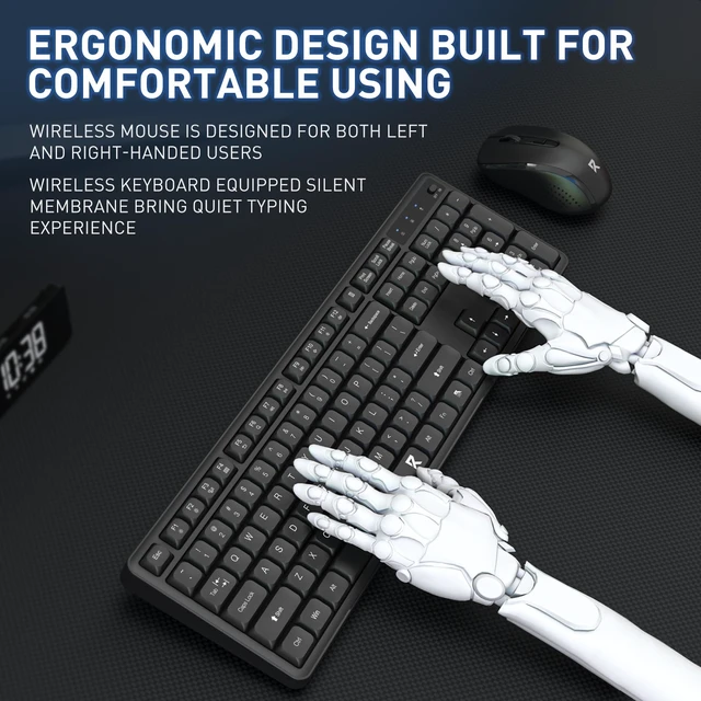 Alt view image 6 of 7 - Redragon BS7634 Wireless Keyboard and Mouse Combo, 104 Keys 2.4Ghz Wireless Low-Profile Membrane Keyboard w/Low Profile Design, Ergnomic Comfort Grip, 4000 DPI Max Mouse