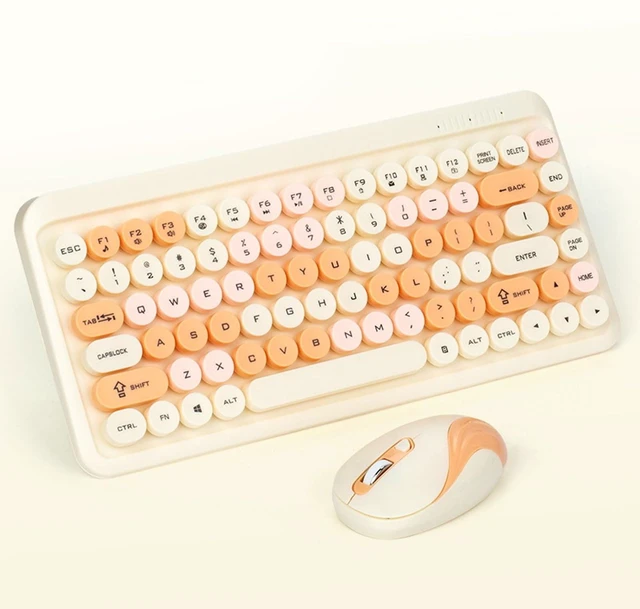 Main image of Wisoqu Wireless Keyboard and Mouse Combo, Retro Round Keycaps, 2.4GHz Cordless Compact Keyboard, Adjustable 1600 DPI Mouse, for Computer, Desktop, Laptop (Orange)