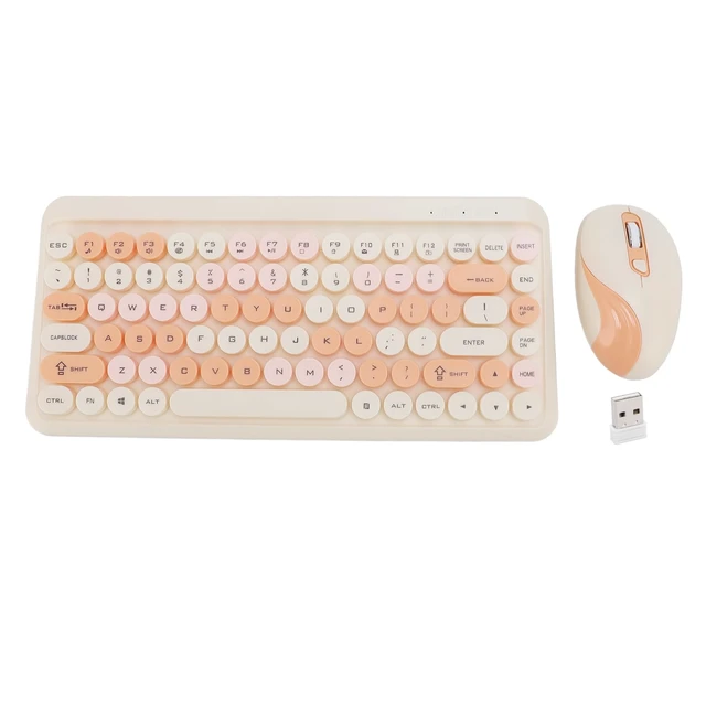 Alt view image 4 of 7 - Wisoqu Wireless Keyboard and Mouse Combo, Retro Round Keycaps, 2.4GHz Cordless Compact Keyboard, Adjustable 1600 DPI Mouse, for Computer, Desktop, Laptop (Orange)