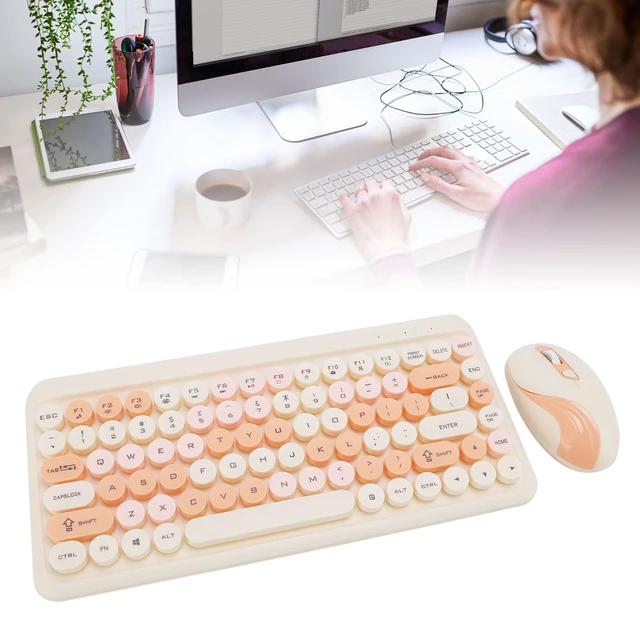Alt view image 6 of 7 - Wisoqu Wireless Keyboard and Mouse Combo, Retro Round Keycaps, 2.4GHz Cordless Compact Keyboard, Adjustable 1600 DPI Mouse, for Computer, Desktop, Laptop (Orange)