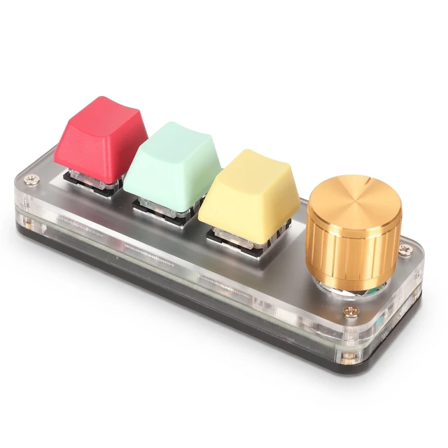 Main image of USB Mini 3 Key Keypad with Knob, DIY Programmable Type C Wired Blue | One Handed Macro Keypad for Gaming, Office, Media Control with Detachable Cable