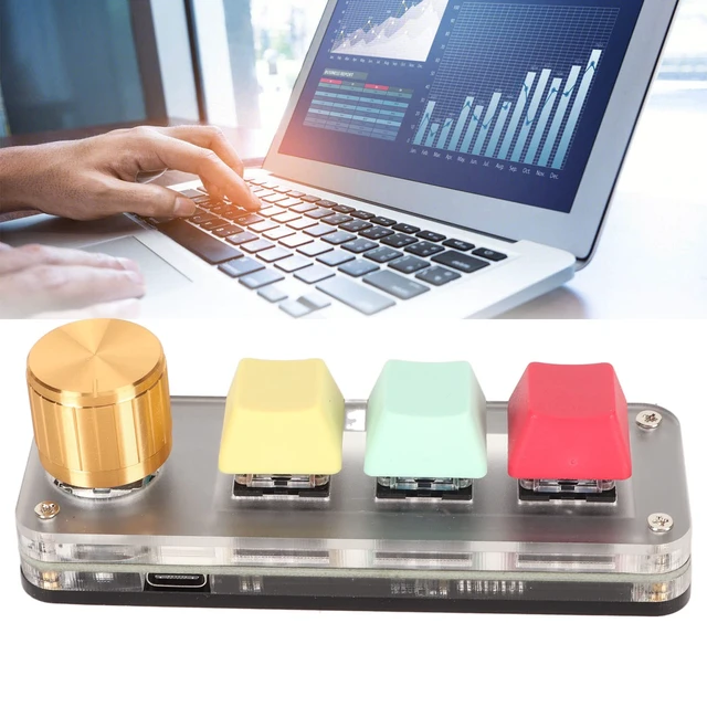 Alt view image 2 of 7 - USB Mini 3 Key Keypad with Knob, DIY Programmable Type C Wired Blue | One Handed Macro Keypad for Gaming, Office, Media Control with Detachable Cable