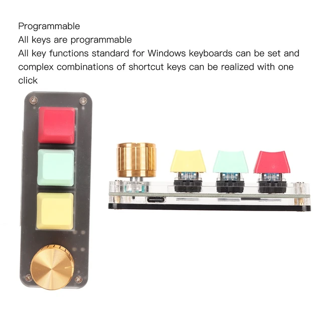 Alt view image 4 of 7 - USB Mini 3 Key Keypad with Knob, DIY Programmable Type C Wired Blue | One Handed Macro Keypad for Gaming, Office, Media Control with Detachable Cable