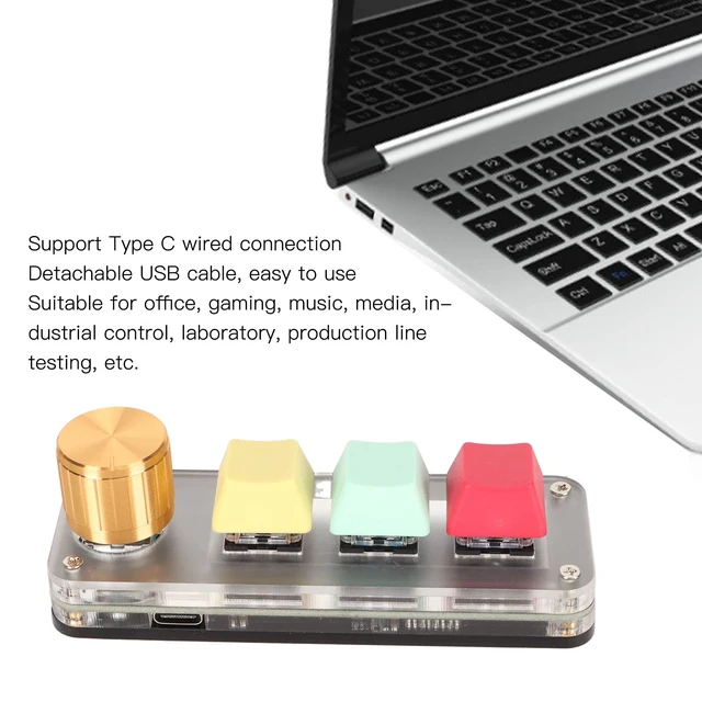 Alt view image 5 of 7 - USB Mini 3 Key Keypad with Knob, DIY Programmable Type C Wired Blue | One Handed Macro Keypad for Gaming, Office, Media Control with Detachable Cable