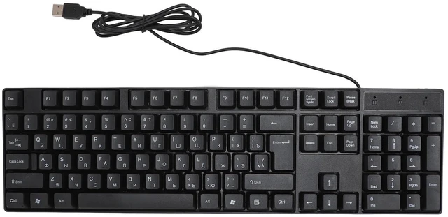 Main image of Russian Usb Wired Keyboard 104 Keys Ergonomic Abs Cable | Abs shell, plug and play setup, Spanish French layout compatibility, PC laptop desktop daily office use