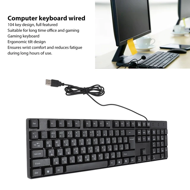 Alt view image 2 of 7 - Russian Usb Wired Keyboard 104 Keys Ergonomic Abs Cable | Abs shell, plug and play setup, Spanish French layout compatibility, PC laptop desktop daily office use