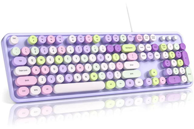 Main image of MOFII Computer Keyboard Wired,Round Key Retro Typewriter Keyboard Full Size | USB Plug and Play, for Laptop, PC, Desktop, Windows (Purple Colorful)
