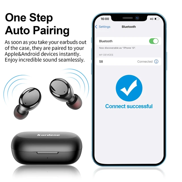 Alt view image 2 of 6 - kurdene Wireless Earbuds Bluetooth 5.3 Light Weight in Ear Headphones | Sound Bass Ear buds with Charging Case,Touch Control,Built in Mics Headset,Clear Calls for Sports Workout Glossy Black