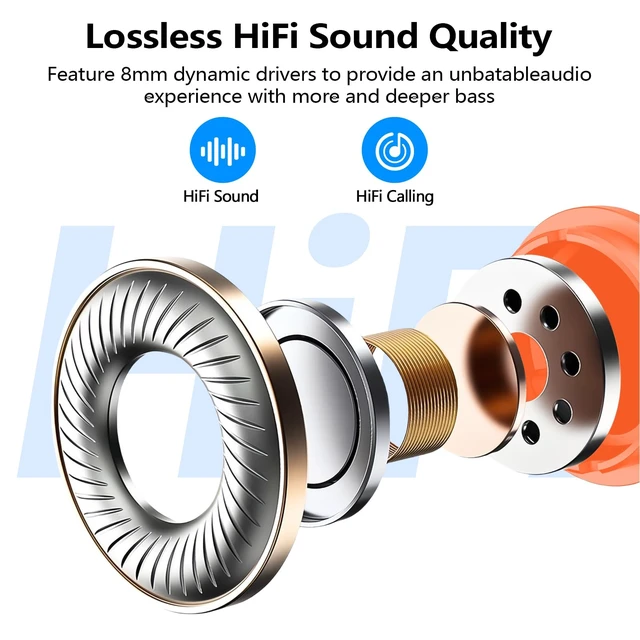 Alt view image 3 of 7 - kurdene Wireless Earbuds Bluetooth 5.3 Light Weight in Ear Headphones | Premium Sound Bass Ear buds with Charging Case,Touch Control,Built in Mics Headset,Clear Calls for Sports Workout-Orange
