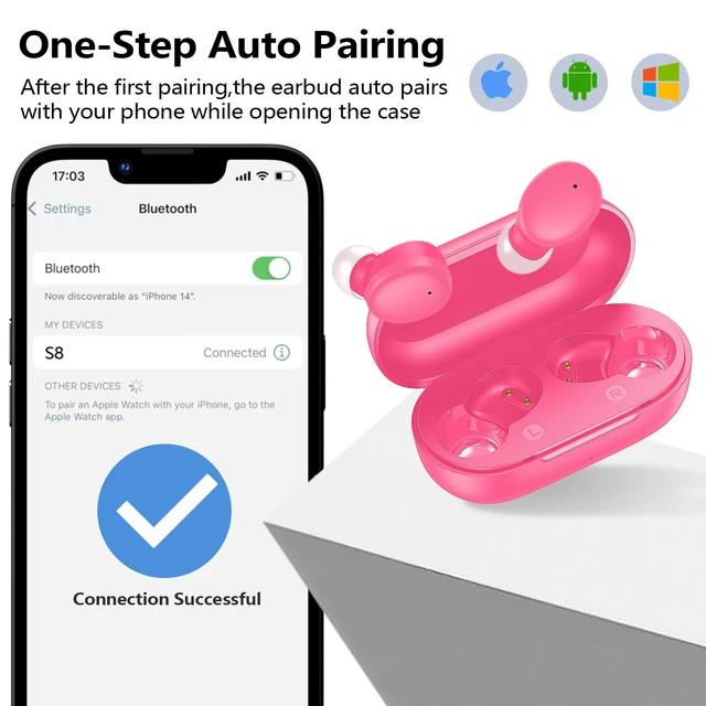 Alt view image 2 of 7 - kurdene Wireless Earbuds Bluetooth 5.3 Light Weight in Ear Headphones | Premium Sound Bass Ear buds with Charging Case,Touch Control,Built in Mics Headset,Clear Calls for Sports Workout-Hot Pink