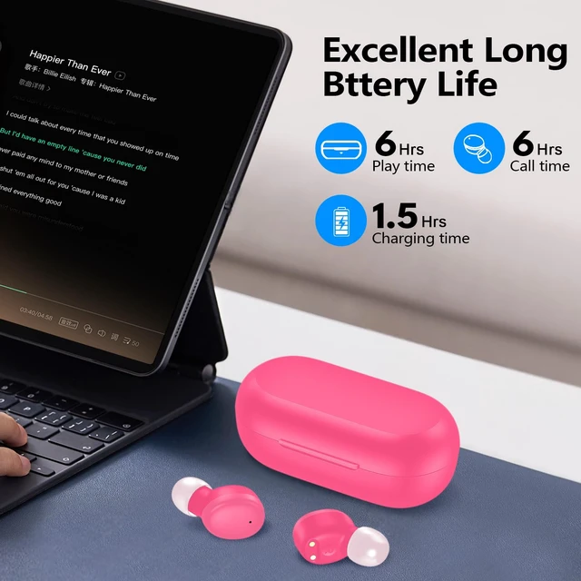 Alt view image 4 of 7 - kurdene Wireless Earbuds Bluetooth 5.3 Light Weight in Ear Headphones | Premium Sound Bass Ear buds with Charging Case,Touch Control,Built in Mics Headset,Clear Calls for Sports Workout-Hot Pink