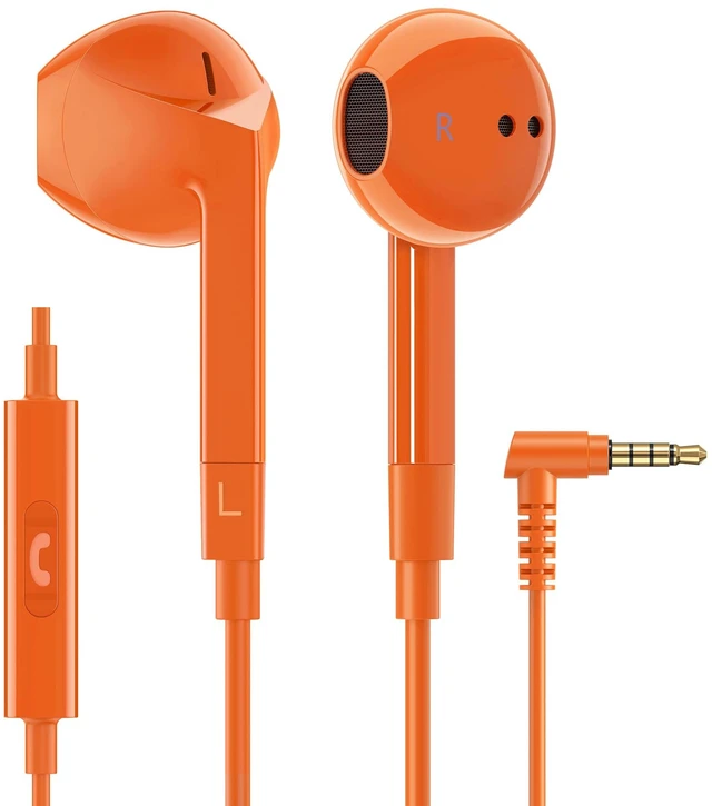 Main image of LUDOS FEROX Wired Earbuds in-Ear Headphones, 5 Year Warranty, Earphones with Microphone, Noise Isolation Corded for 3.5mm Jack Ear Buds for iPhone, Samsung, Laptop, Kids, School Students - Orange