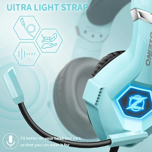 Alt view image 6 of 7 - Ozeino Gaming Headset, 3D Sound Effects, Noise Eduction Microphone, Gaming Headphone for Ps4, Ps5, Xbox One, PC, Switch(Light Blue)