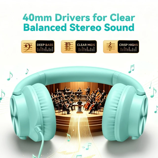 Alt view image 2 of 7 - Headphones with Mic, Over-Ear 3.5mm Corded Headphone for School Green | Plug in Headphones for Online Learning Classroom Travel, 90° Swivel Earcups, 4.9ft Tangle-Free Cord Volume Control for Tablet