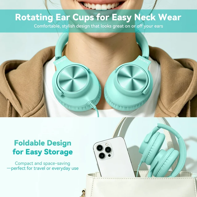 Alt view image 7 of 7 - Headphones with Mic, Over-Ear 3.5mm Corded Headphone for School Green | Plug in Headphones for Online Learning Classroom Travel, 90° Swivel Earcups, 4.9ft Tangle-Free Cord Volume Control for Tablet
