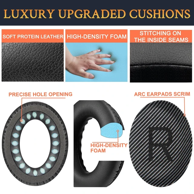 Alt view image 4 of 7 - SoloWIT Earpads for Bose QC35 & QC35 ii - Black | for (QuietComfort35 & Quiet Comfort35 ii) Headphones