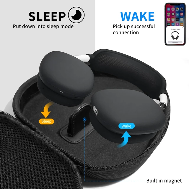 Alt view image 3 of 7 - Hard Case for AirPods Max 2 Supports Sleep Mode, Travel Carrying Headphone Case with AirPods Max Silicone Earpad Case/Ear Cups/Headband Cover, AirPod Max 2/1 Protective Portable Storage Bag (Black)