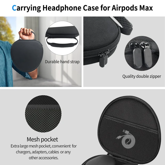 Alt view image 5 of 7 - Hard Case for AirPods Max 2 Supports Sleep Mode, Travel Carrying Headphone Case with AirPods Max Silicone Earpad Case/Ear Cups/Headband Cover, AirPod Max 2/1 Protective Portable Storage Bag (Black)