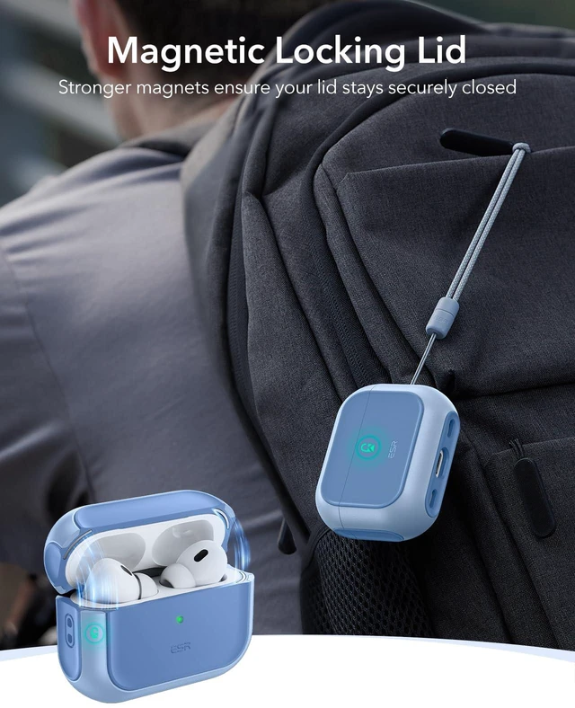 Alt view image 4 of 7 - ESR for AirPods Pro 2 Case, Compatible with MagSafe, Navy Blue | Compatible with Airpods Pro Case 2nd / 1st Generation (2023/2022/2019), Full Drop Protection Cover with Lanyard