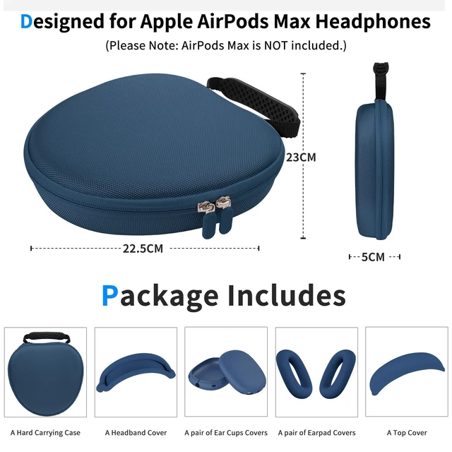 Alt view image 6 of 7 - Hard Case for AirPods Max 2 Supports Sleep Mode, Travel Carrying Headphone Case with AirPods Max 2/1 Silicone Earpad Case/Ear Cups/Headband Cover, AirPod Max Protective Portable Storage Bag (Blue)