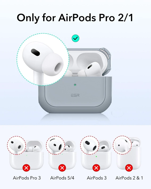 Alt view image 2 of 7 - ESR for AirPods Pro 2 Case, Compatible with MagSafe, Gray | Compatible with Airpods Pro Case 2nd / 1st Generation (2023/2022/2019), Full Drop Protection Cover with Lanyard
