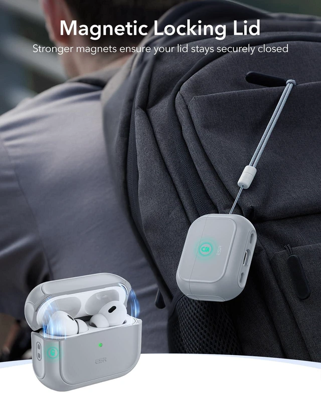 Alt view image 4 of 7 - ESR for AirPods Pro 2 Case, Compatible with MagSafe, Gray | Compatible with Airpods Pro Case 2nd / 1st Generation (2023/2022/2019), Full Drop Protection Cover with Lanyard
