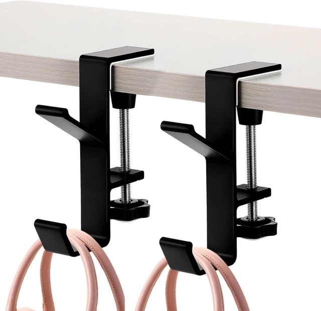 Main image of 2Pcs Clamp-On Under Desk Headphone Holder Backpack Hook Students' Desk Hook with Adjustable Arm Clamp Women's Bag Handbag and Purse Holder - Suitable for Plate Between 1-5cm / 0.4-1.96 - Black