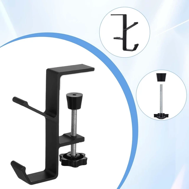 Alt view image 7 of 7 - 2Pcs Clamp-On Under Desk Headphone Holder Backpack Hook Students' Desk Hook with Adjustable Arm Clamp Women's Bag Handbag and Purse Holder - Suitable for Plate Between 1-5cm / 0.4-1.96 - Black