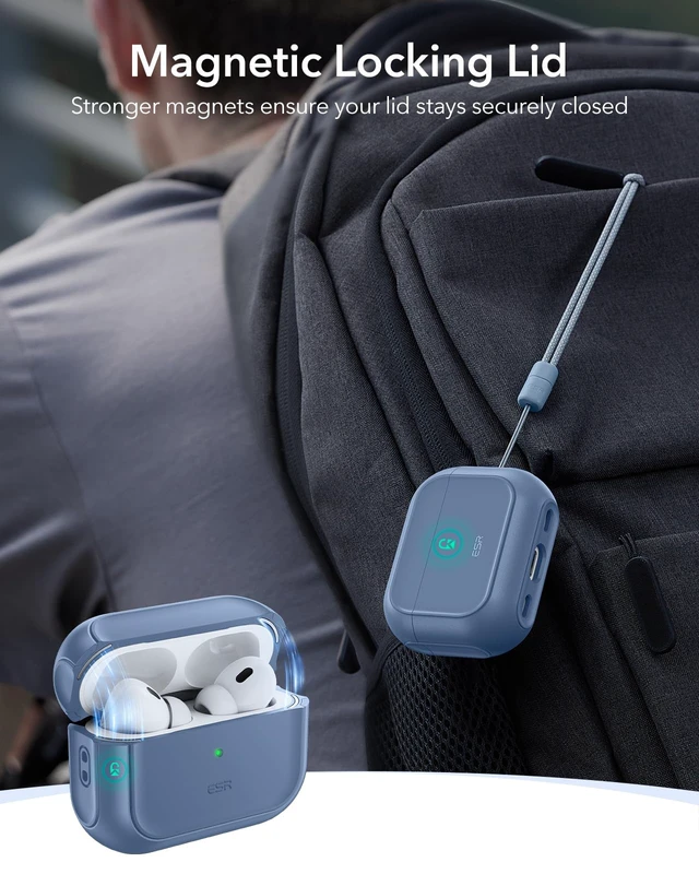 Alt view image 4 of 7 - ESR for AirPods Pro 2 Case, Compatible with MagSafe, Blue | Compatible with Airpods Pro Case 2nd / 1st Generation (2023/2022/2019), Full Drop Protection Cover with Lanyard