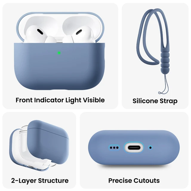 Alt view image 4 of 7 - ORNARTO for AirPods Pro 3 Case, Hybrid Silicone, Fresh Mint | Hybrid Silicone Rubber, Front LED Visible, Wireless Charging, Skin-Friendly Soft Touch, Anti-Scratch, Detachable Lanyard