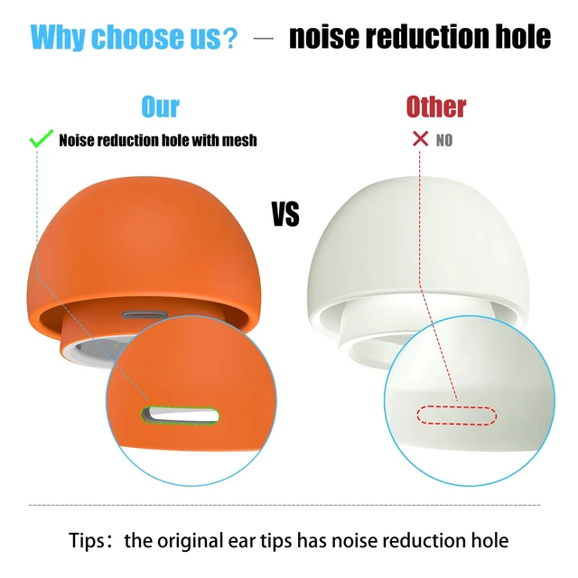 Alt view image 3 of 6 - 3 Pairs Replacement Ear Tips for AirPods Pro 2nd & 1st(S/M/L, Orange) | with Noise Reduction Hole, Silicone Ear Tips with Portable Storage Box, Fit in the Charging Case