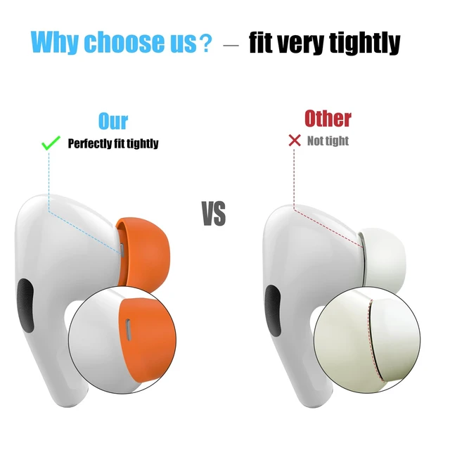 Alt view image 5 of 6 - 3 Pairs Replacement Ear Tips for AirPods Pro 2nd & 1st(S/M/L, Orange) | with Noise Reduction Hole, Silicone Ear Tips with Portable Storage Box, Fit in the Charging Case