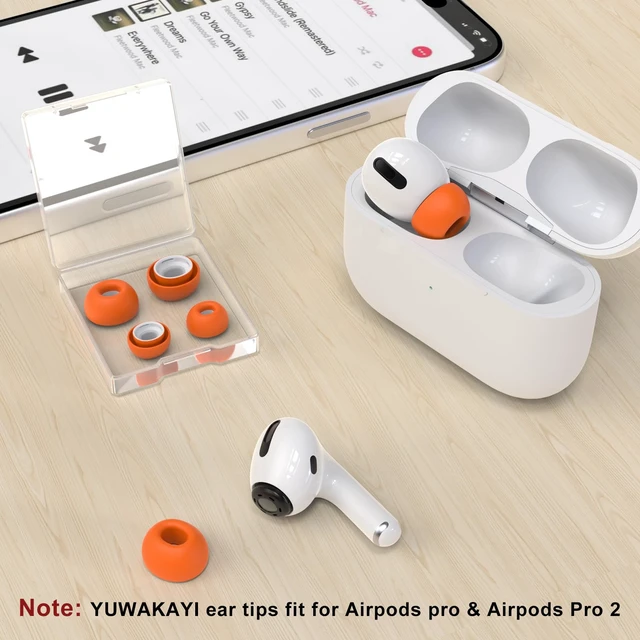 Alt view image 6 of 6 - 3 Pairs Replacement Ear Tips for AirPods Pro 2nd & 1st(S/M/L, Orange) | with Noise Reduction Hole, Silicone Ear Tips with Portable Storage Box, Fit in the Charging Case