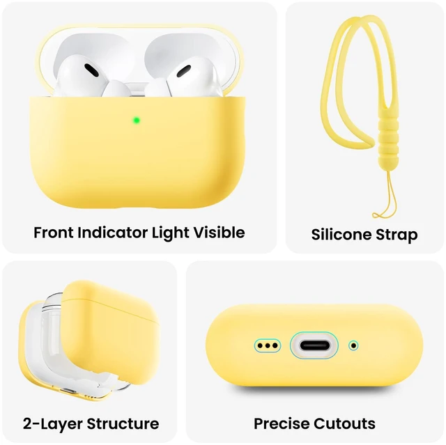 Alt view image 4 of 7 - ORNARTO for AirPods Pro 3 Case, Hybrid Silicone, Buttercream Yellow | Hybrid Silicone Rubber, Front LED Visible, Wireless Charging, Skin-Friendly Soft Touch, Anti-Scratch, Detachable Lanyard