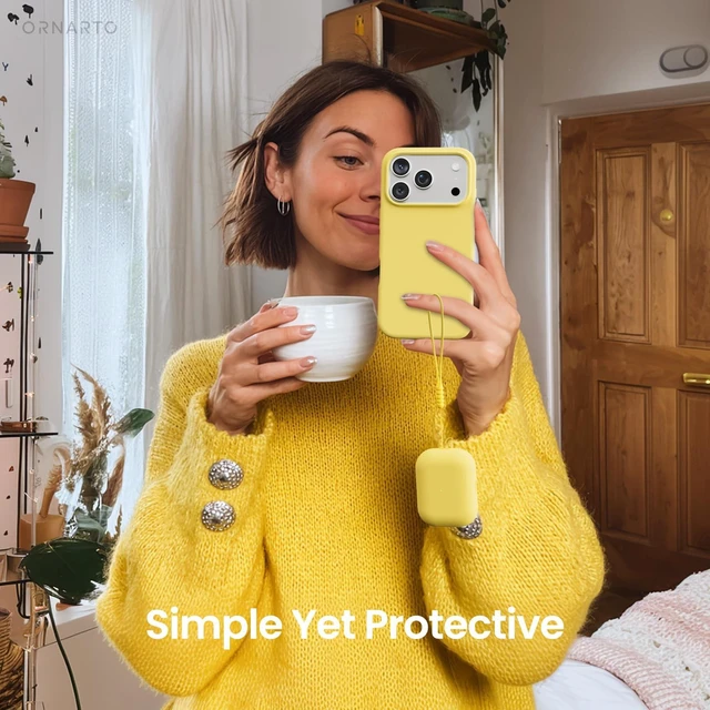 Alt view image 6 of 7 - ORNARTO for AirPods Pro 3 Case, Hybrid Silicone, Buttercream Yellow | Hybrid Silicone Rubber, Front LED Visible, Wireless Charging, Skin-Friendly Soft Touch, Anti-Scratch, Detachable Lanyard